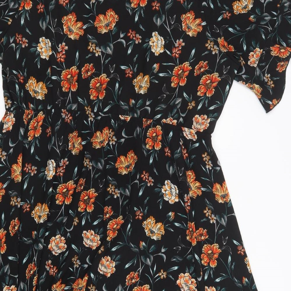 New Look Womens Black Floral Polyester Fit & Flare  Size 22  V-Neck Button