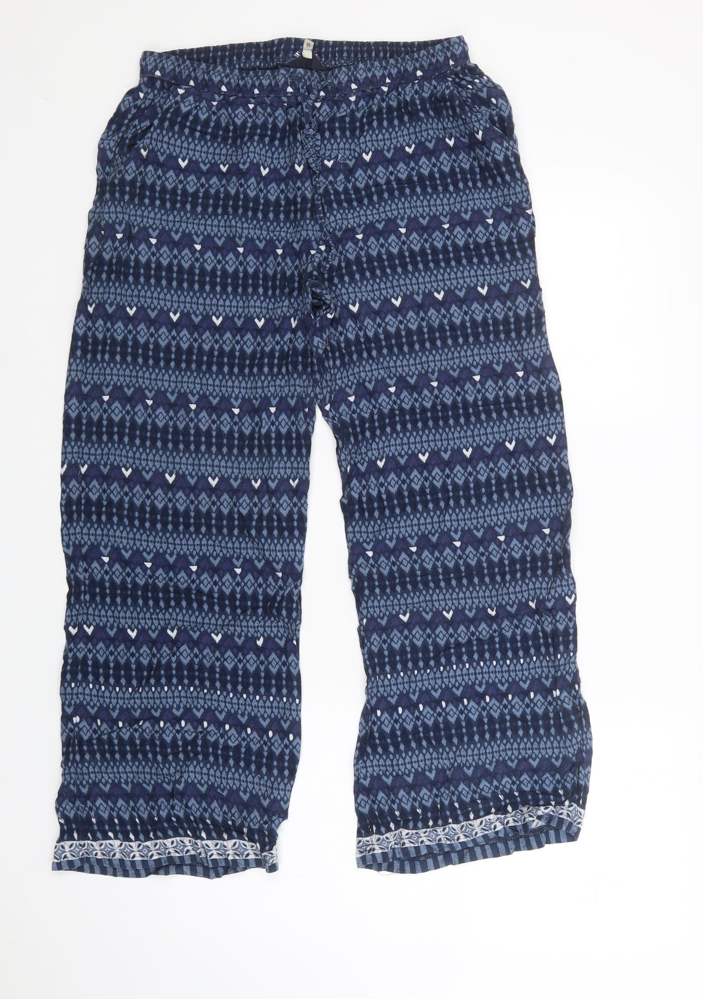 Mantaray Womens Blue Geometric Viscose Trousers  Size 12 L27 in Regular Drawstring