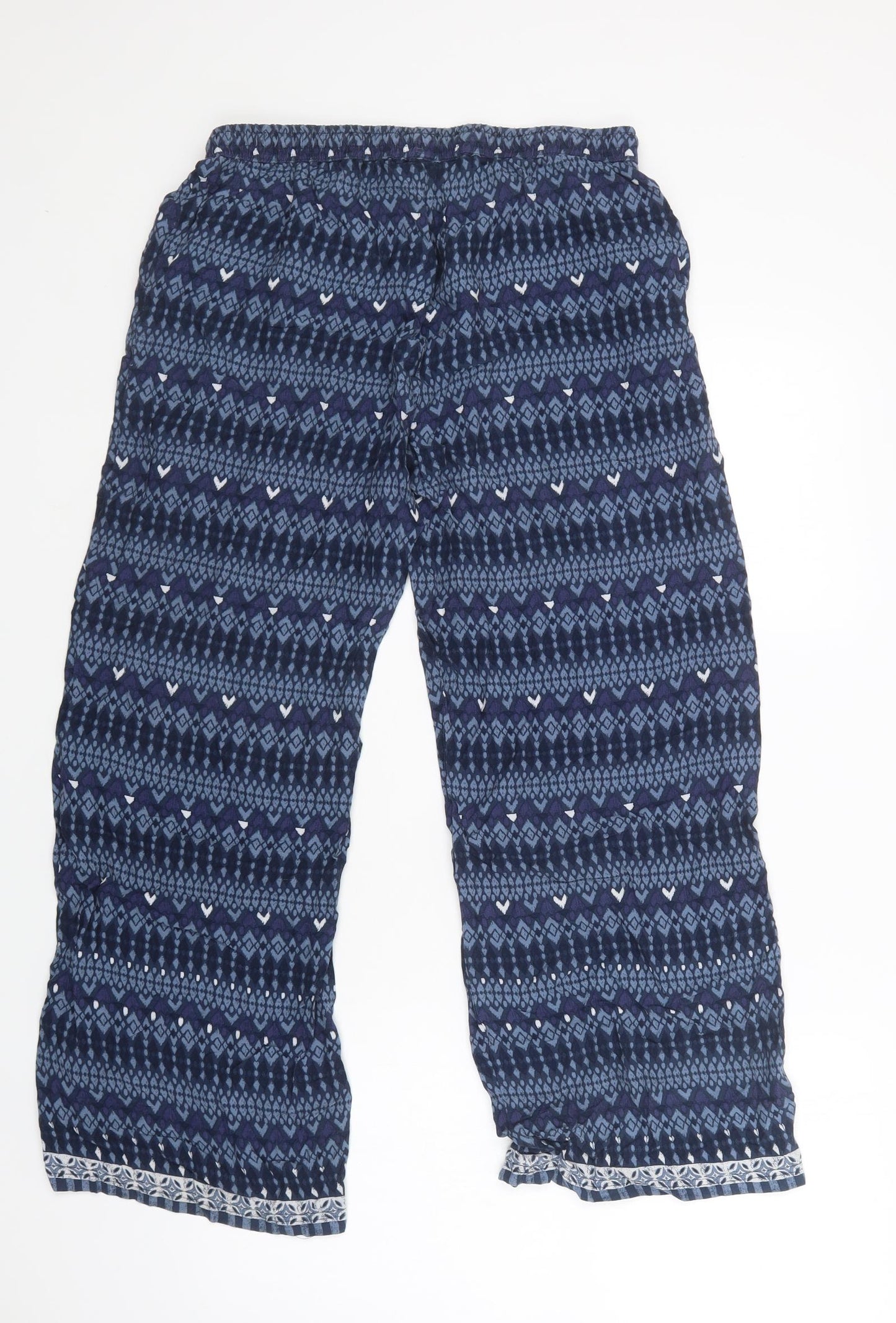 Mantaray Womens Blue Geometric Viscose Trousers  Size 12 L27 in Regular Drawstring
