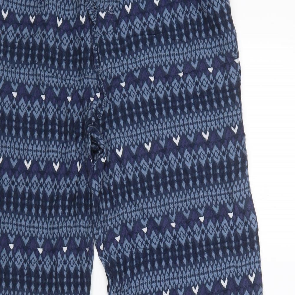 Mantaray Womens Blue Geometric Viscose Trousers  Size 12 L27 in Regular Drawstring