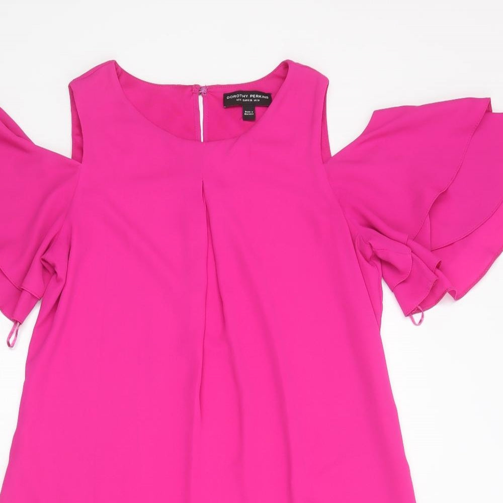 Dorothy Perkins Womens Pink  Polyester Shift  Size 10  Round Neck Zip - Cold Shoulder
