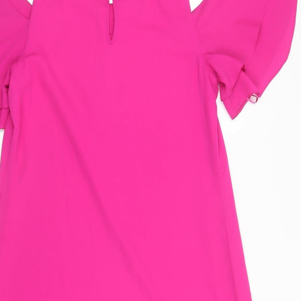 Dorothy Perkins Womens Pink  Polyester Shift  Size 10  Round Neck Zip - Cold Shoulder