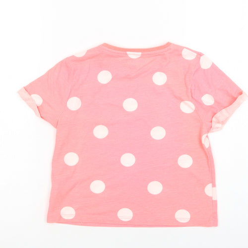 F&F Girls Pink Polka Dot Polyester Basic T-Shirt Size 7-8 Years Crew Neck  - Vacay