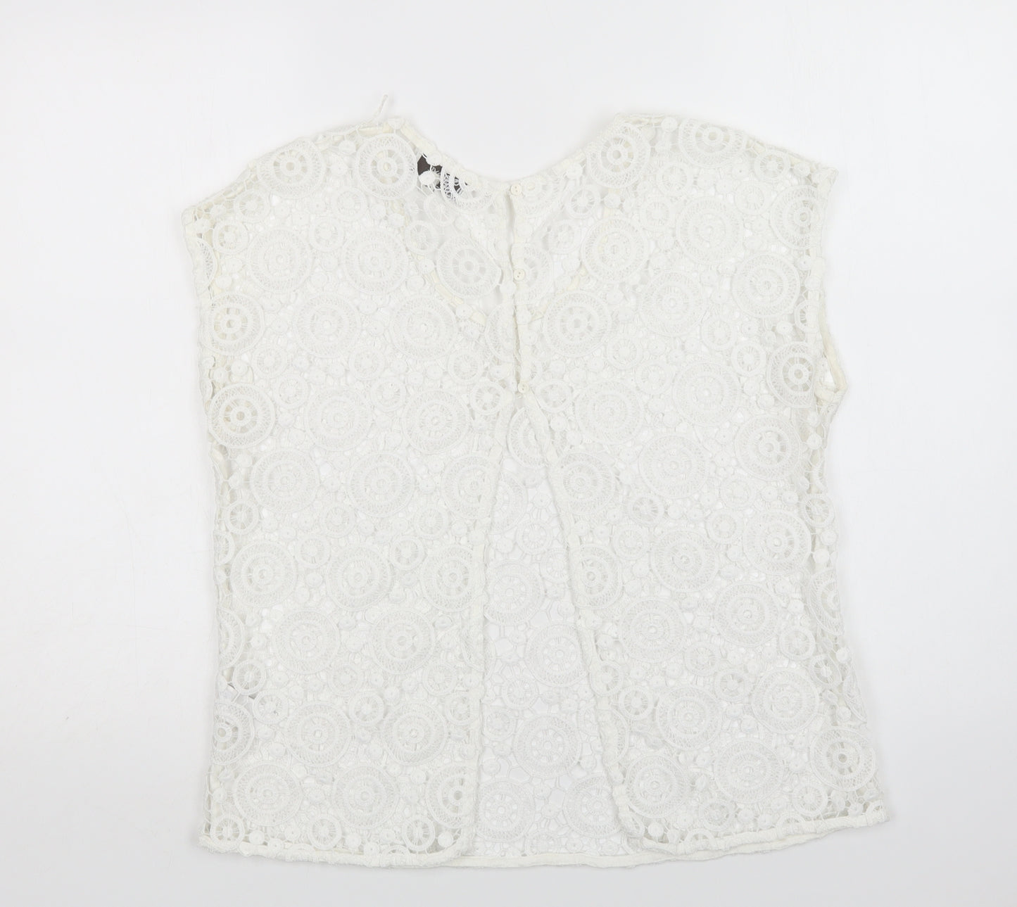 NEXT Womens White Geometric Polyester Basic Blouse Size 12 Crew Neck