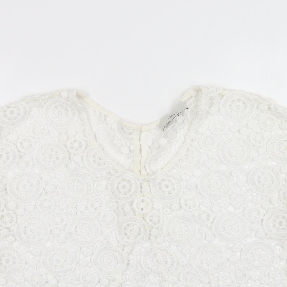 NEXT Womens White Geometric Polyester Basic Blouse Size 12 Crew Neck
