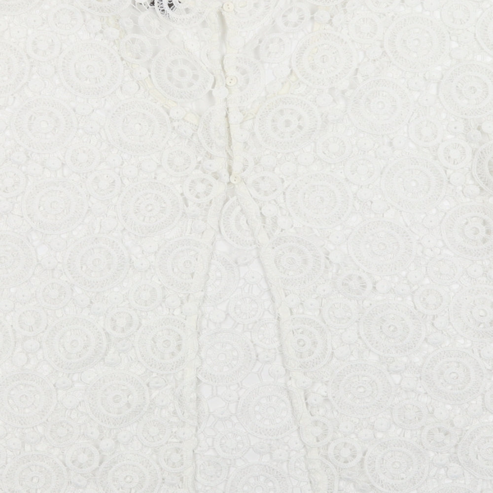 NEXT Womens White Geometric Polyester Basic Blouse Size 12 Crew Neck