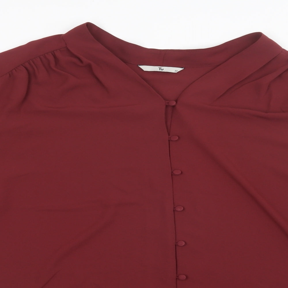 TU Womens Purple  Polyester Basic Blouse Size 22 V-Neck