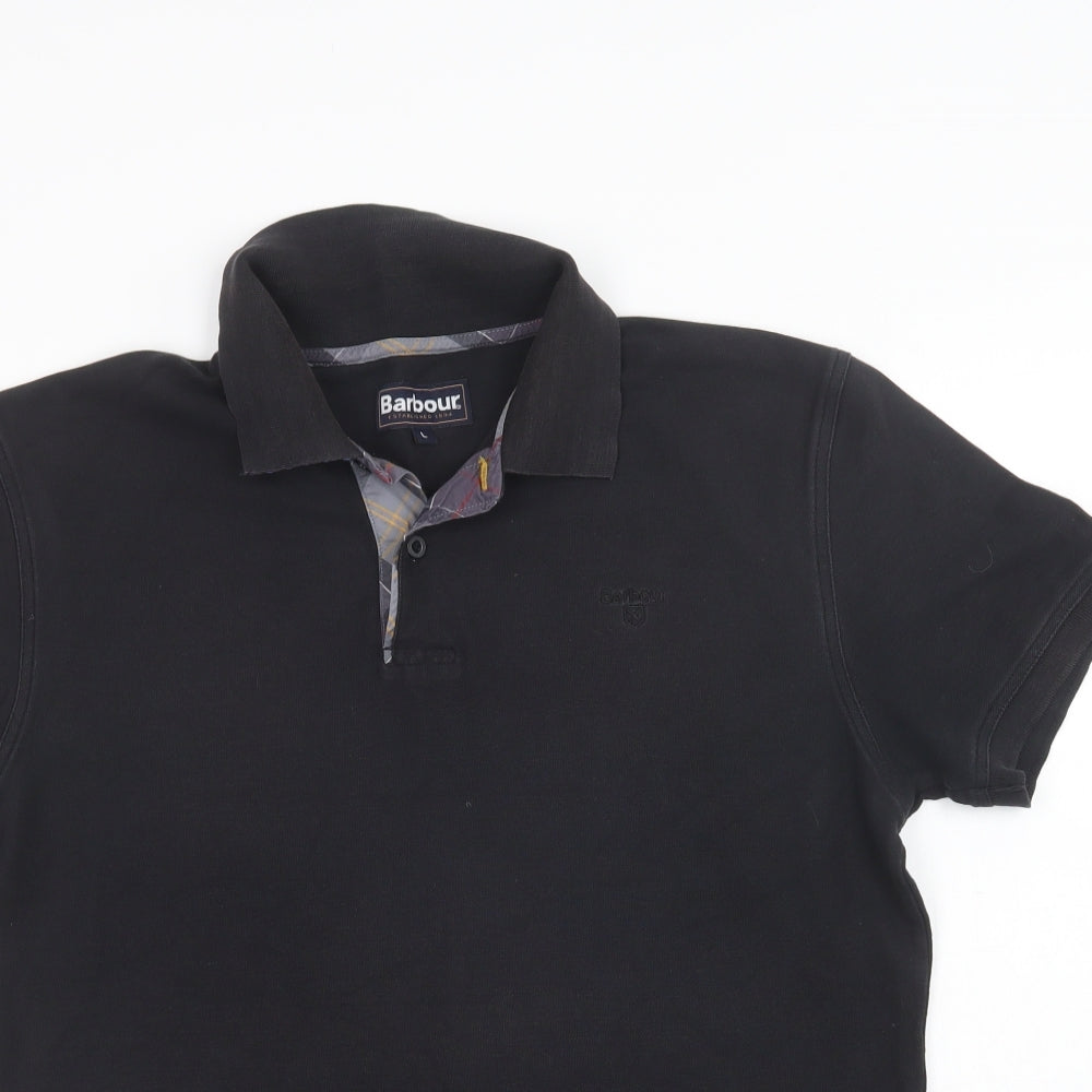 Barbour Mens Black  Cotton  Polo Size L Collared Button