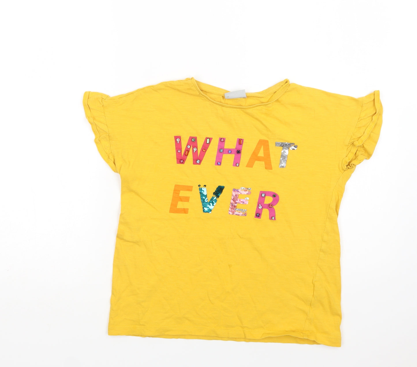 Matalan Girls Yellow  Cotton Basic T-Shirt Size 12 Years Crew Neck