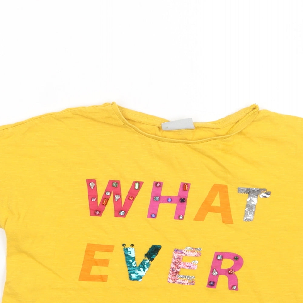 Matalan Girls Yellow  Cotton Basic T-Shirt Size 12 Years Crew Neck