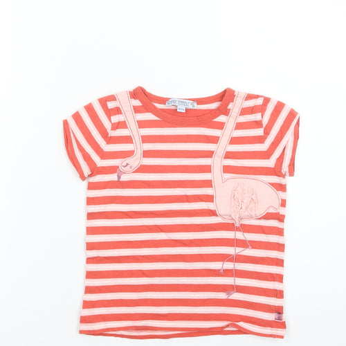 Enfant Terrible Girls Red Striped Cotton Basic T-Shirt Size 3-4 Years Crew Neck  - Flamingo