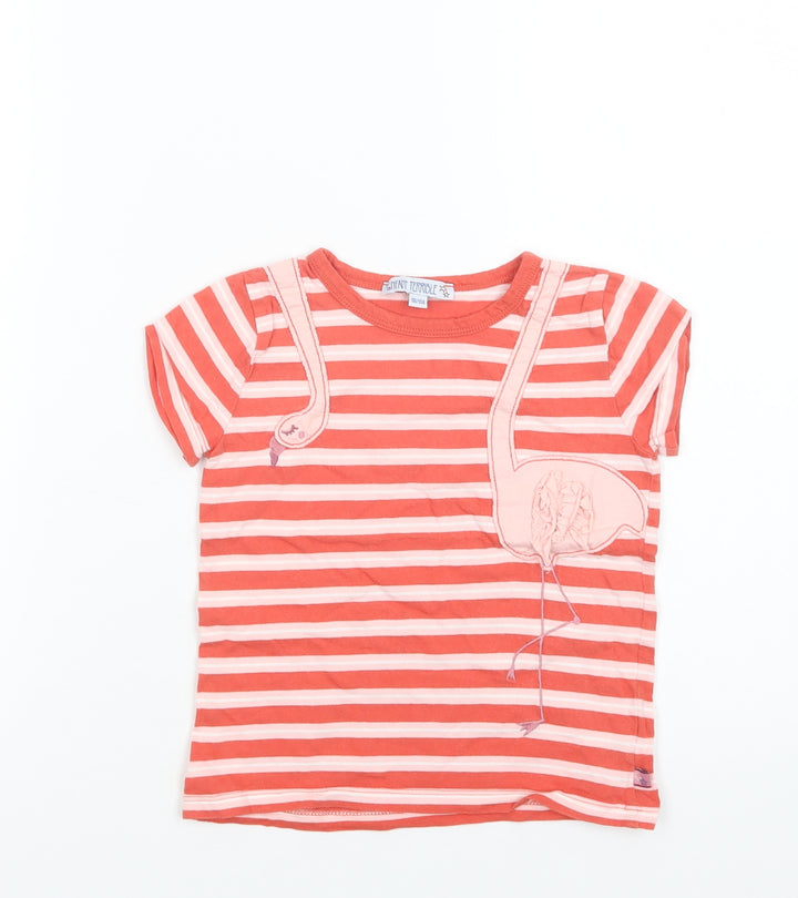 Enfant Terrible Girls Red Striped Cotton Basic T-Shirt Size 3-4 Years Crew Neck  - Flamingo