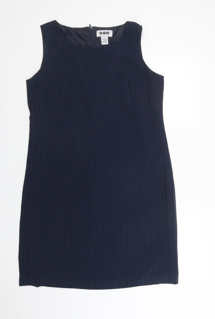 AYC By Joshua Faulk Womens Blue Striped Polyester Pinafore/Dungaree Dress Size 14 Round Neck Zip
