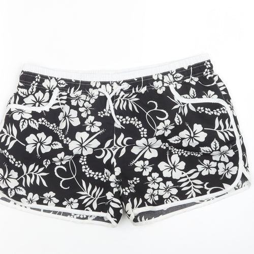 Preworn Womens Black Floral Cotton Bermuda Shorts Size L L4 in Regular Drawstring