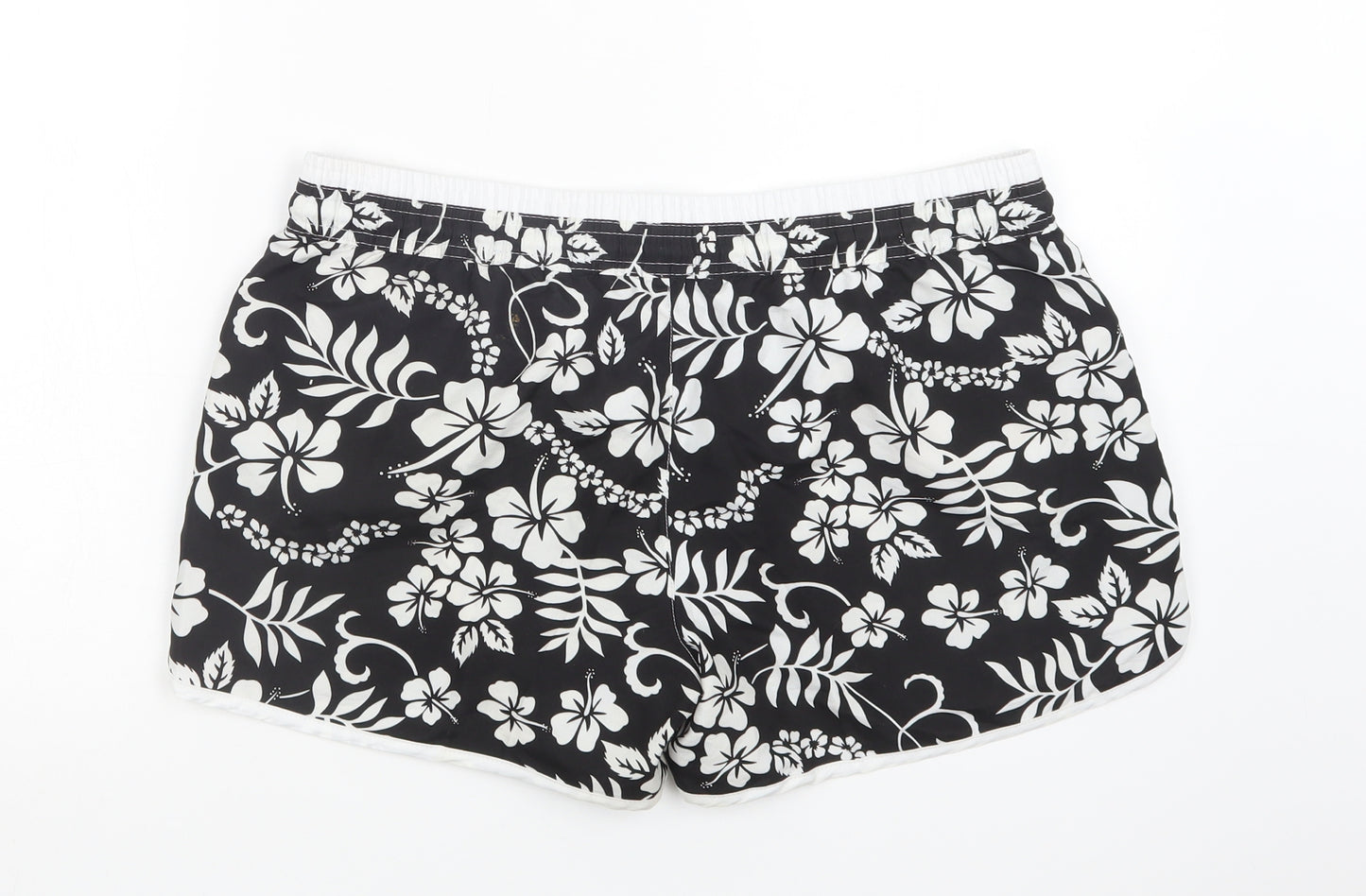 Preworn Womens Black Floral Cotton Bermuda Shorts Size L L4 in Regular Drawstring