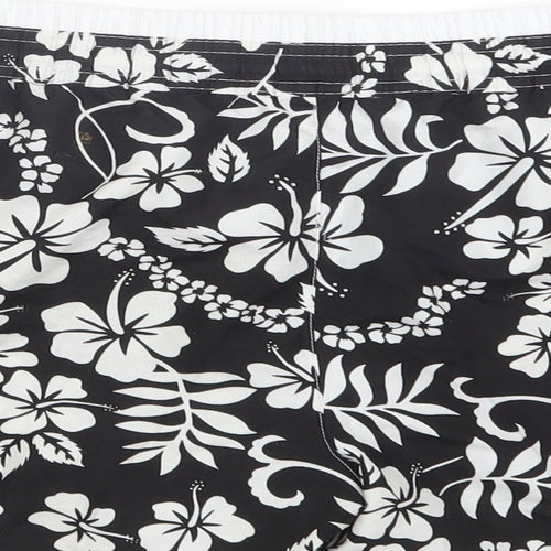 Preworn Womens Black Floral Cotton Bermuda Shorts Size L L4 in Regular Drawstring