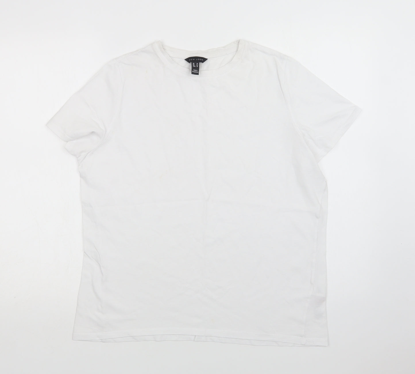 New Look Womens White  Cotton Basic T-Shirt Size 14 Crew Neck