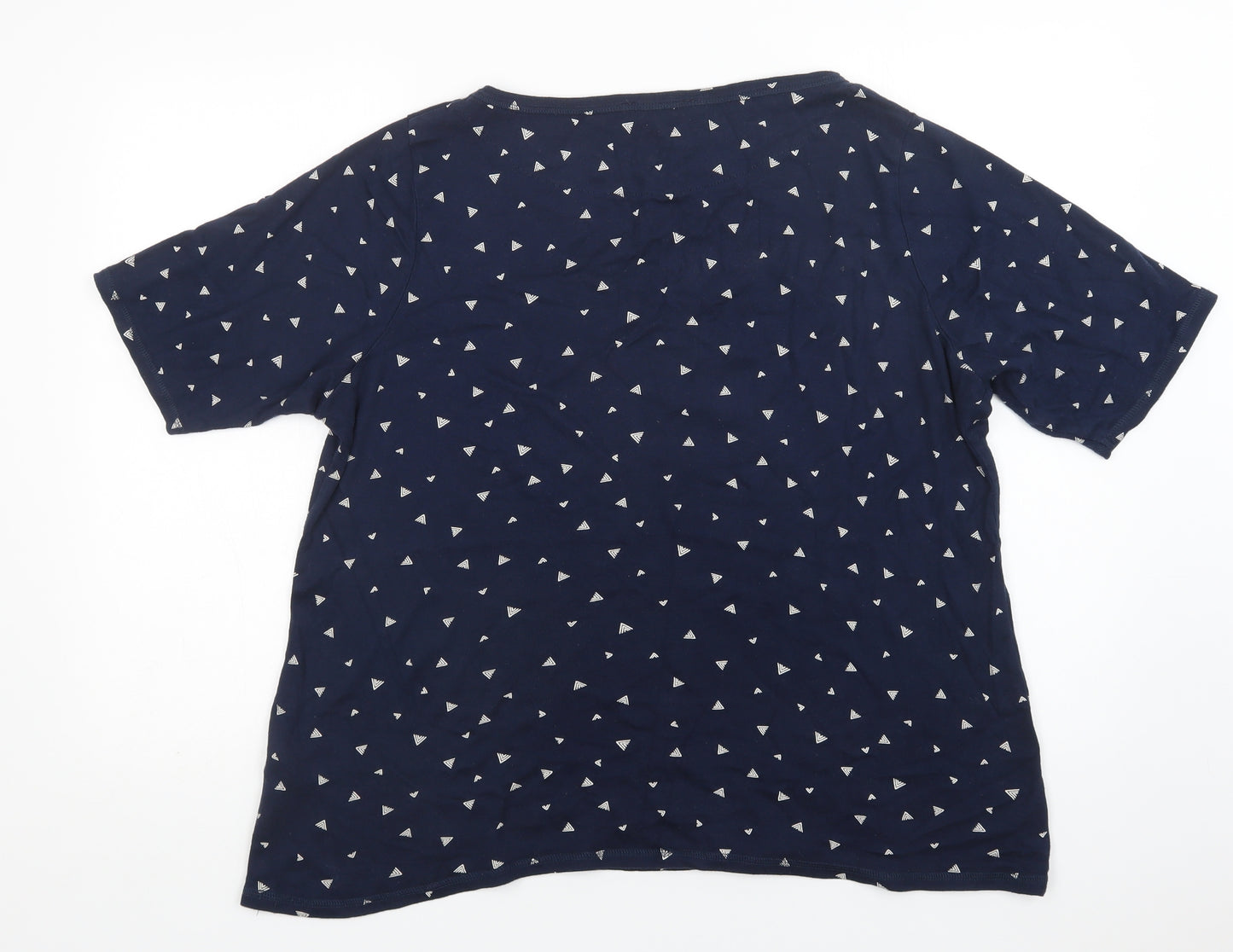 M&S Womens Blue Geometric Cotton Basic T-Shirt Size 22 Crew Neck