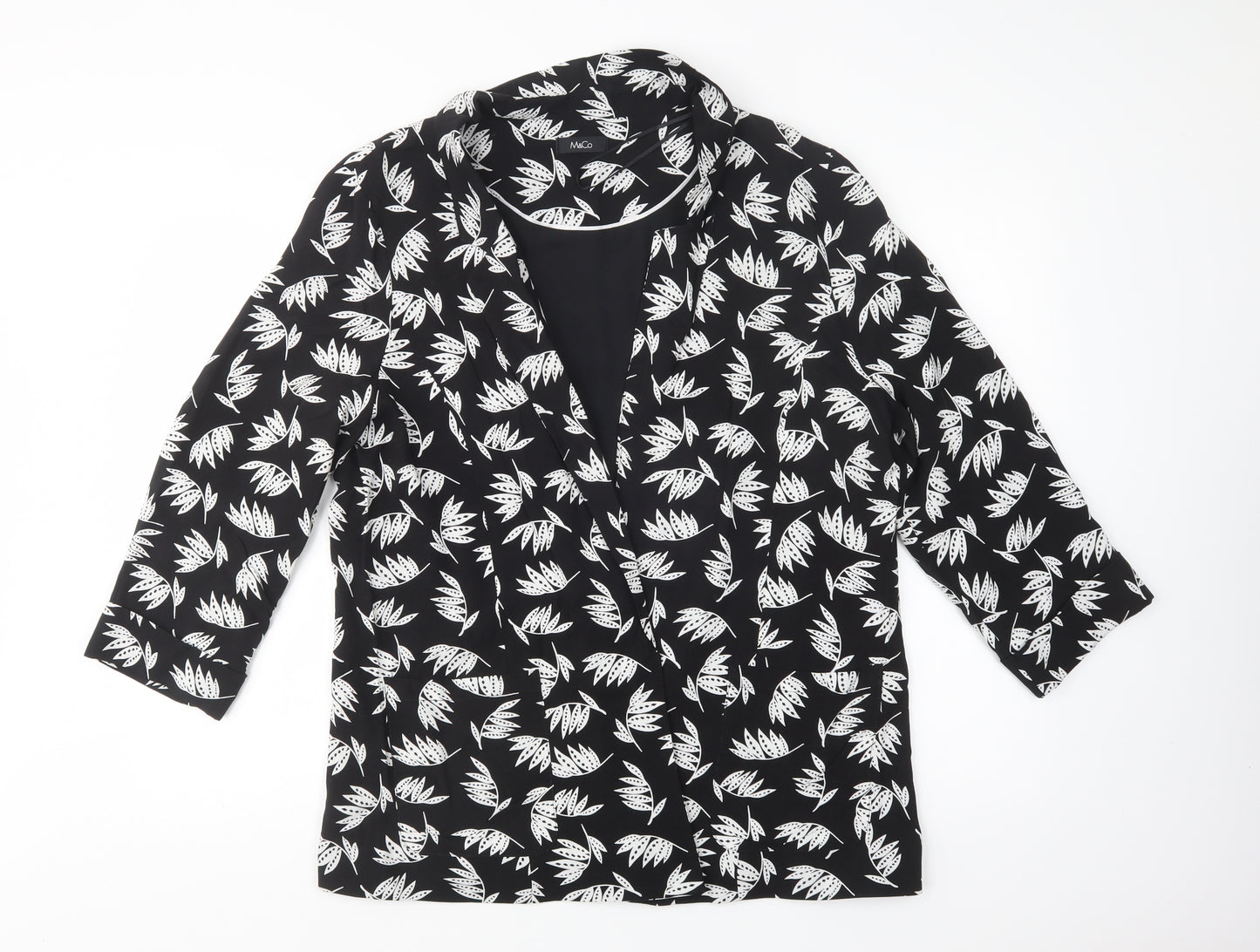 M &Co Womens Black Floral  Jacket Blazer Size 16