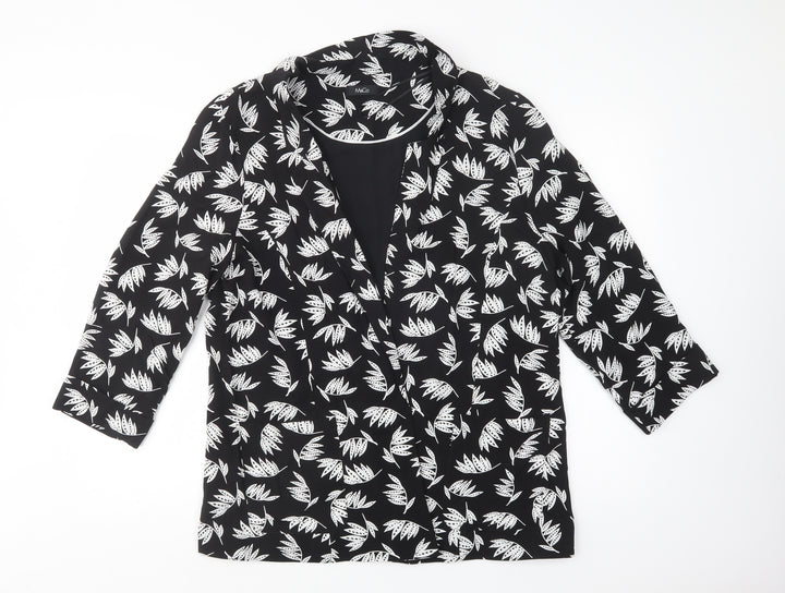 M &Co Womens Black Floral  Jacket Blazer Size 16