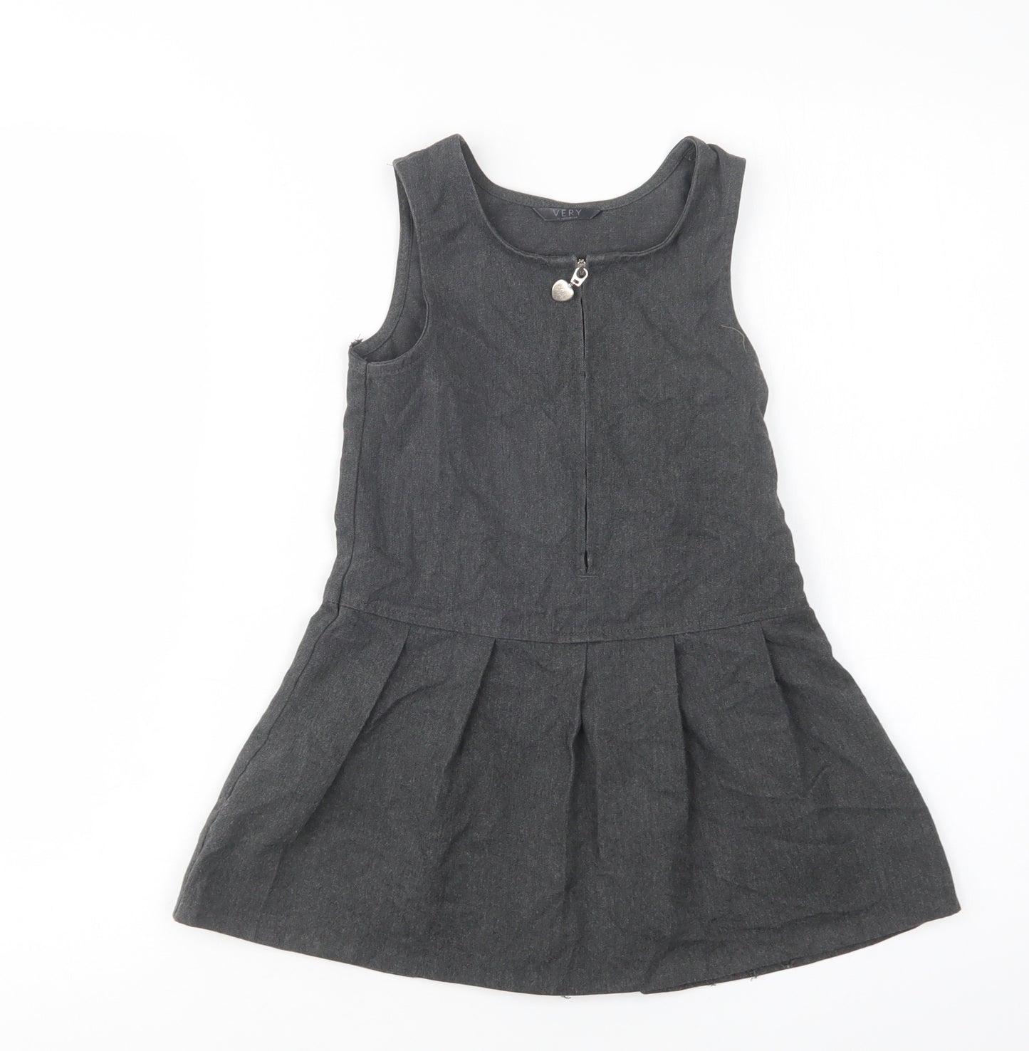 Very Girls Grey  Polyester Pinafore/Dungaree Dress  Size 4-5 Years  Round Neck Zip - School Wear