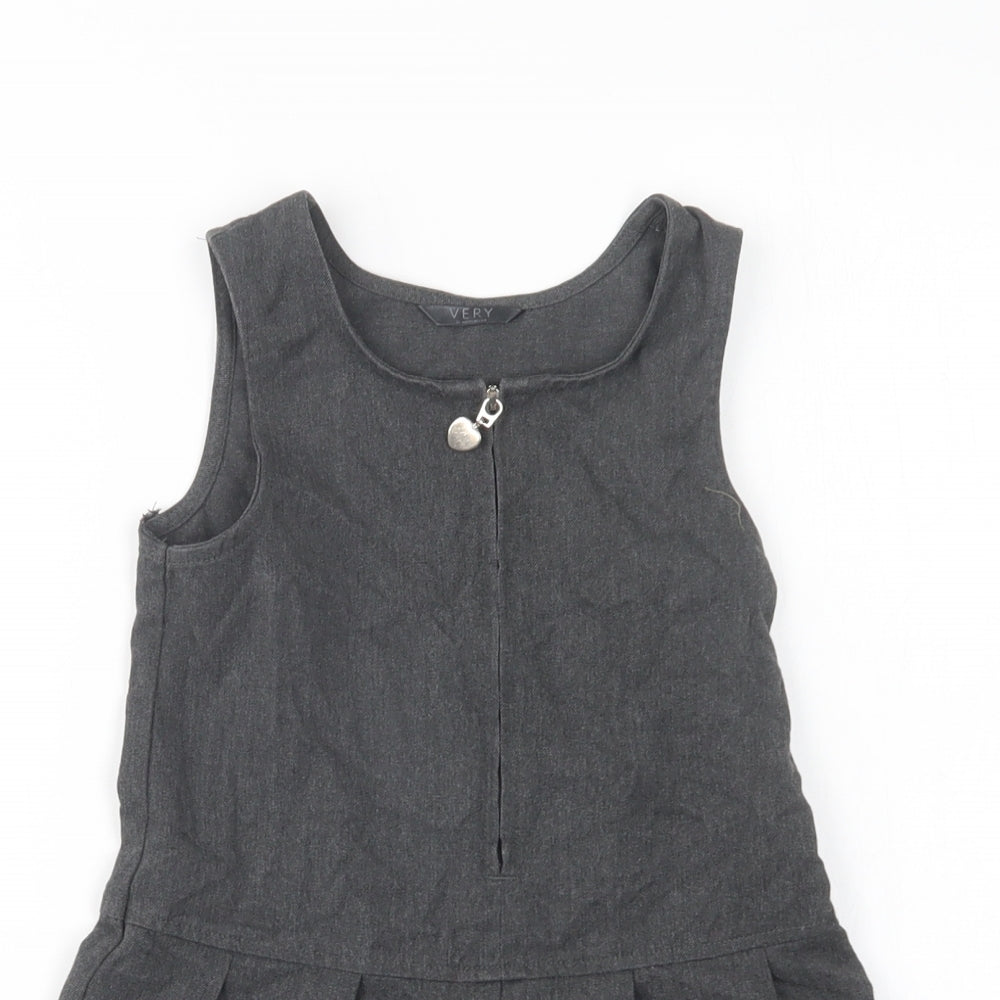 Very Girls Grey  Polyester Pinafore/Dungaree Dress  Size 4-5 Years  Round Neck Zip - School Wear