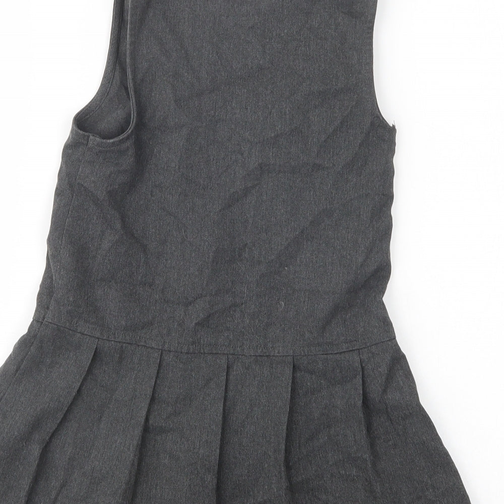 Very Girls Grey  Polyester Pinafore/Dungaree Dress  Size 4-5 Years  Round Neck Zip - School Wear