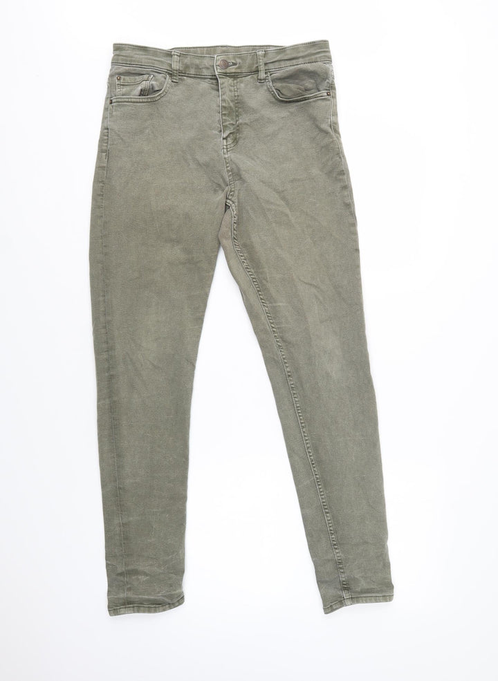 M&S Womens Green Cotton Skinny Jeans Size 12 L31 in Regular Button