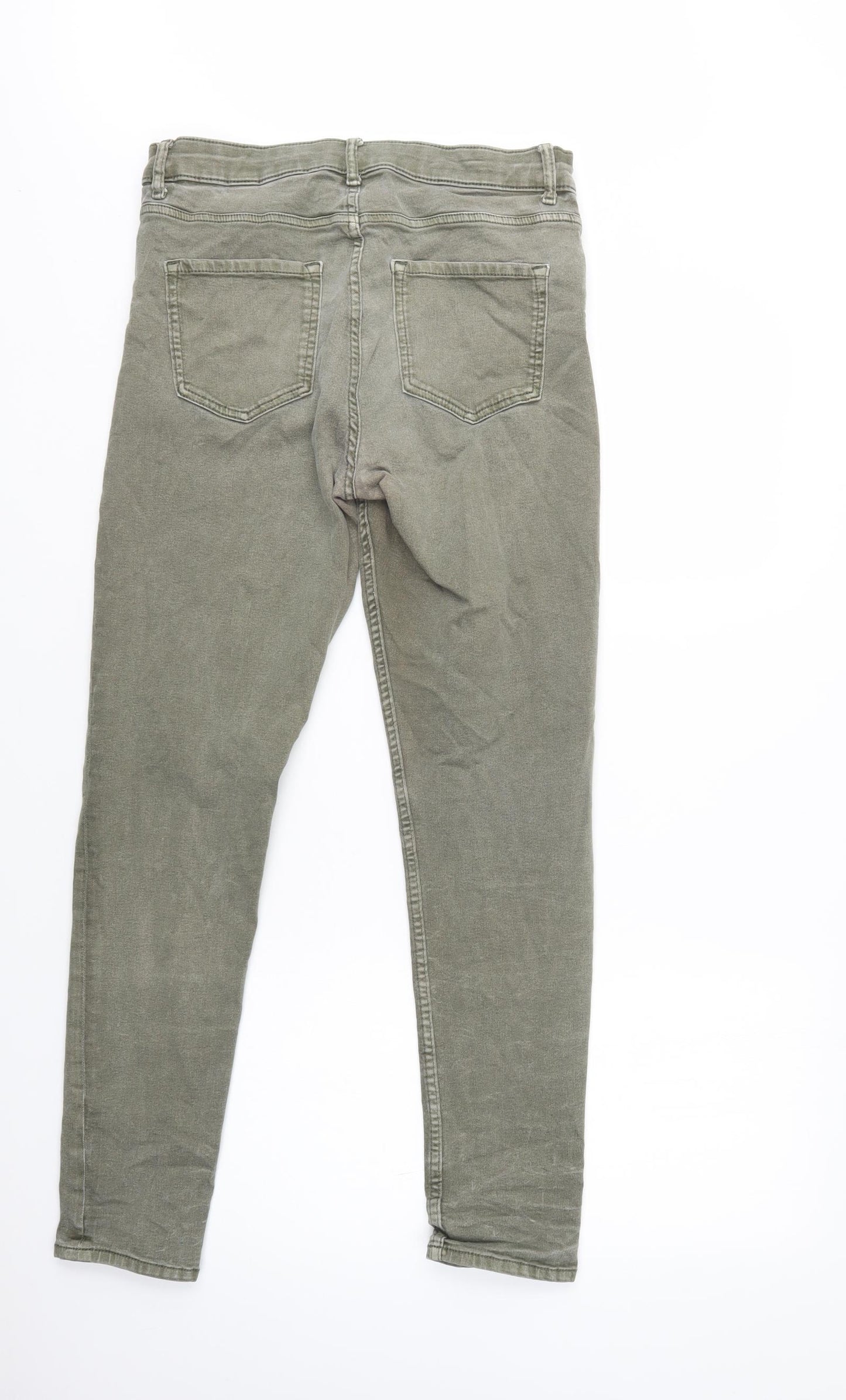 M&S Womens Green  Cotton Skinny Jeans Size 12 L31 in Regular Button