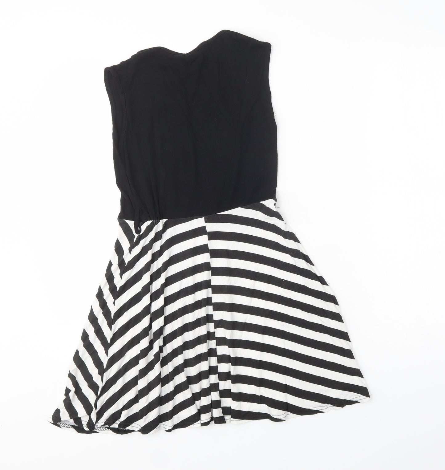 Jolly Rascals Girls Black Striped Viscose Fit & Flare  Size 9-10 Years  Crew Neck