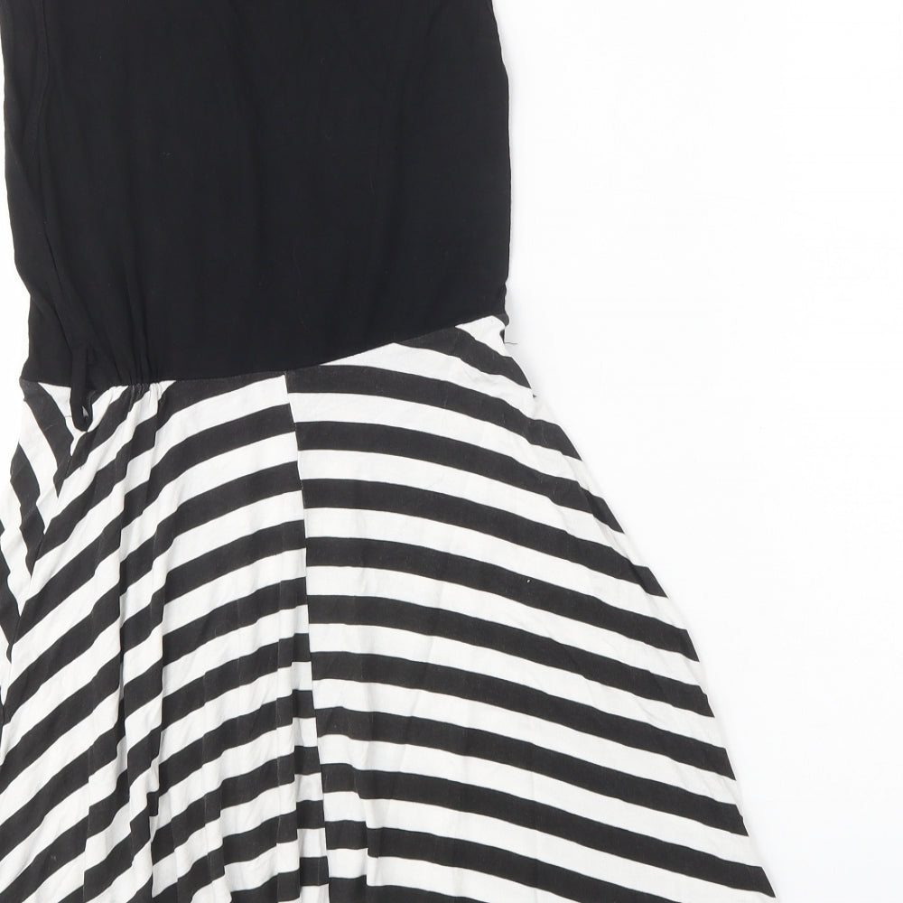Jolly Rascals Girls Black Striped Viscose Fit & Flare  Size 9-10 Years  Crew Neck