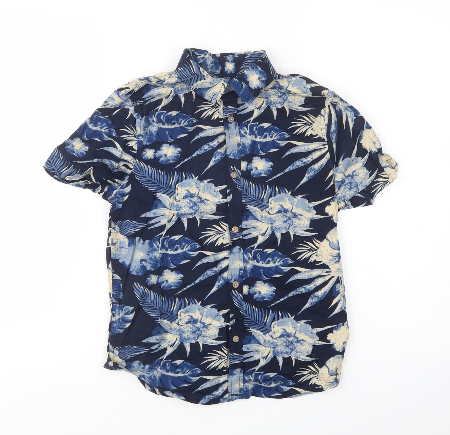NEXT Boys Blue Floral Cotton Basic Button-Up Size 9 Years Collared Button