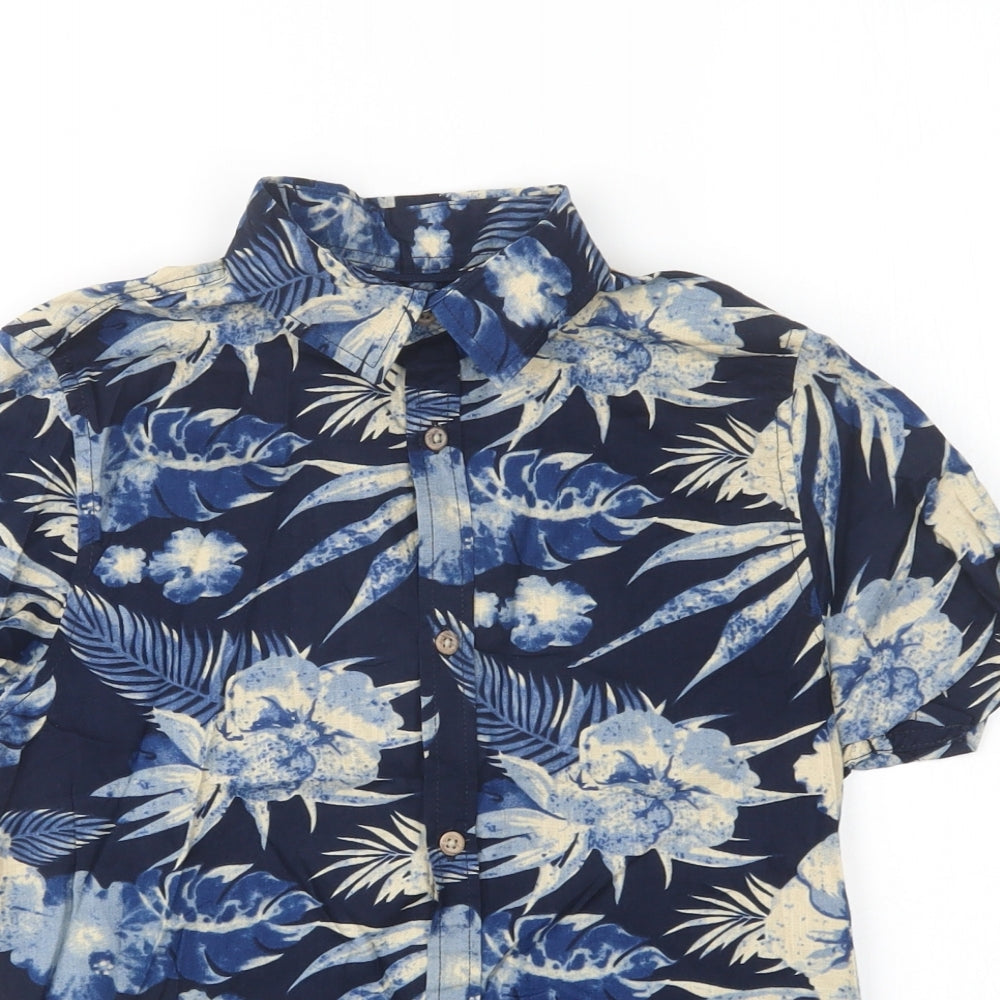 NEXT Boys Blue Floral Cotton Basic Button-Up Size 9 Years Collared Button