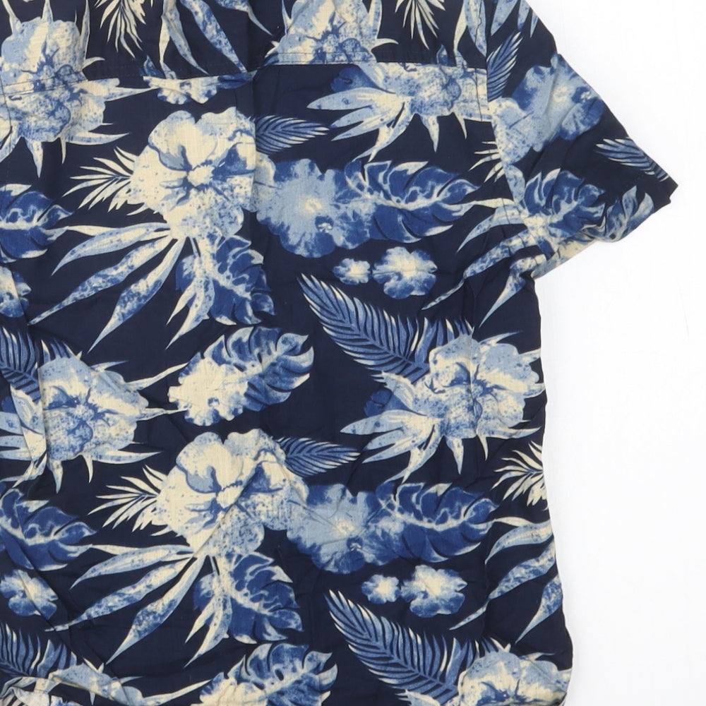 NEXT Boys Blue Floral Cotton Basic Button-Up Size 9 Years Collared Button