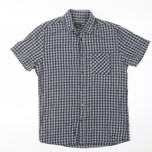 Matalan Mens Blue Check Cotton  Button-Up Size S Collared Button
