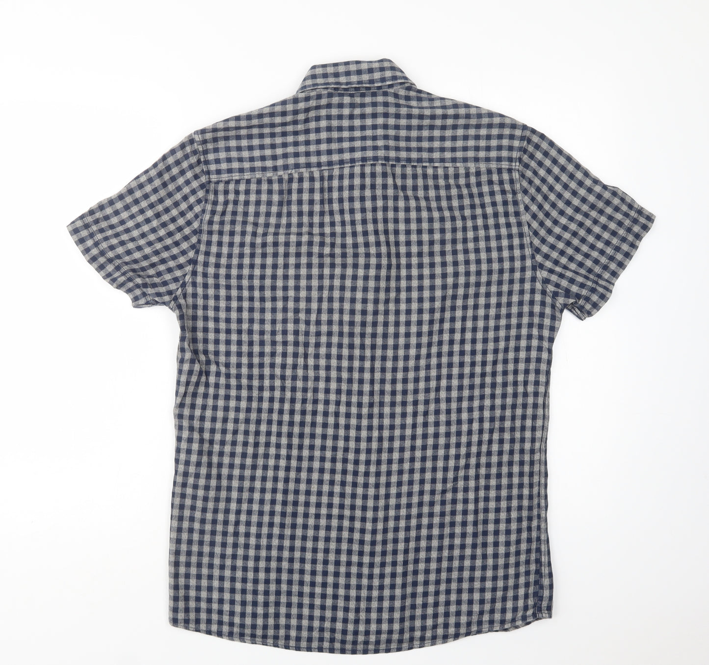 Matalan Mens Blue Check Cotton  Button-Up Size S Collared Button