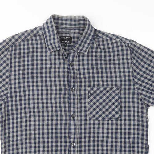 Matalan Mens Blue Check Cotton  Button-Up Size S Collared Button