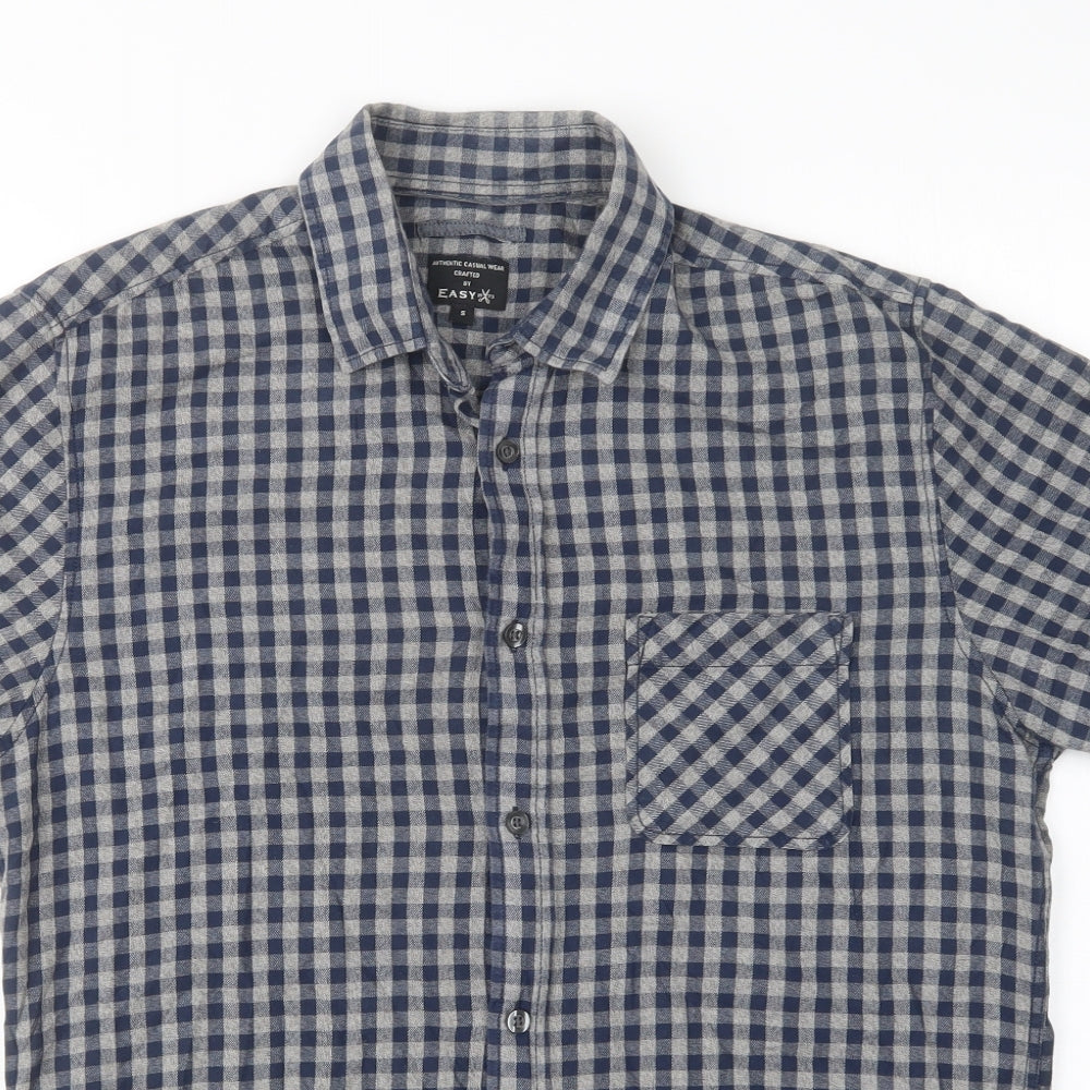 Matalan Mens Blue Check Cotton  Button-Up Size S Collared Button