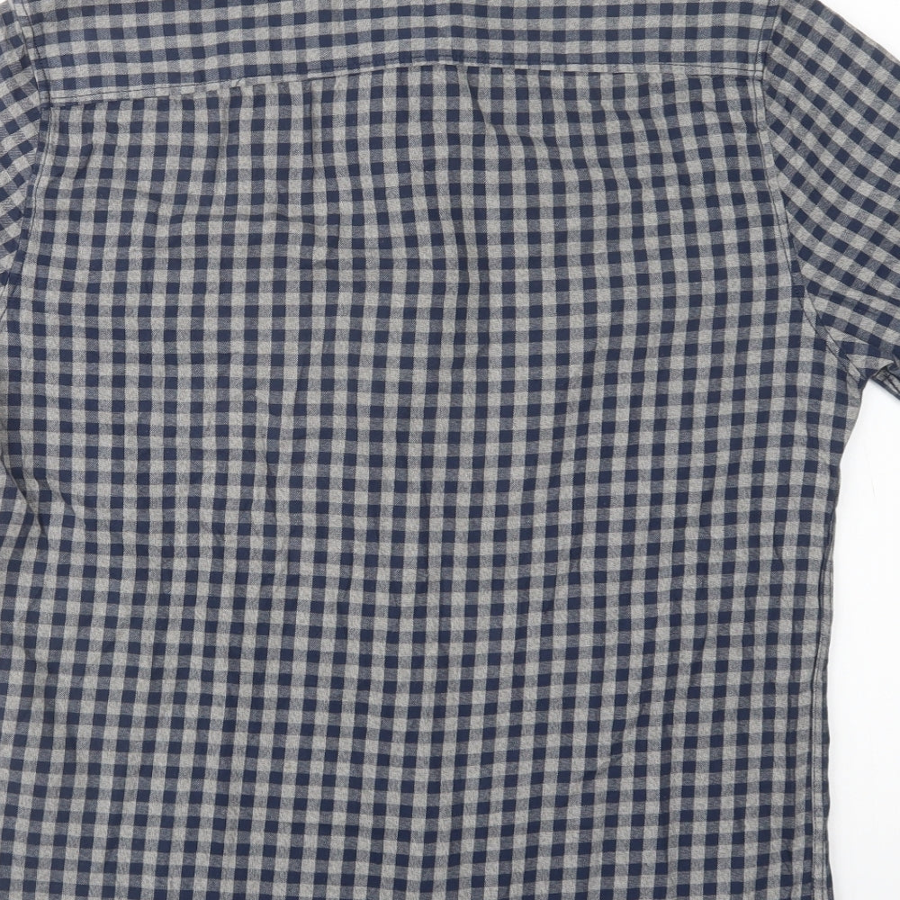 Matalan Mens Blue Check Cotton  Button-Up Size S Collared Button