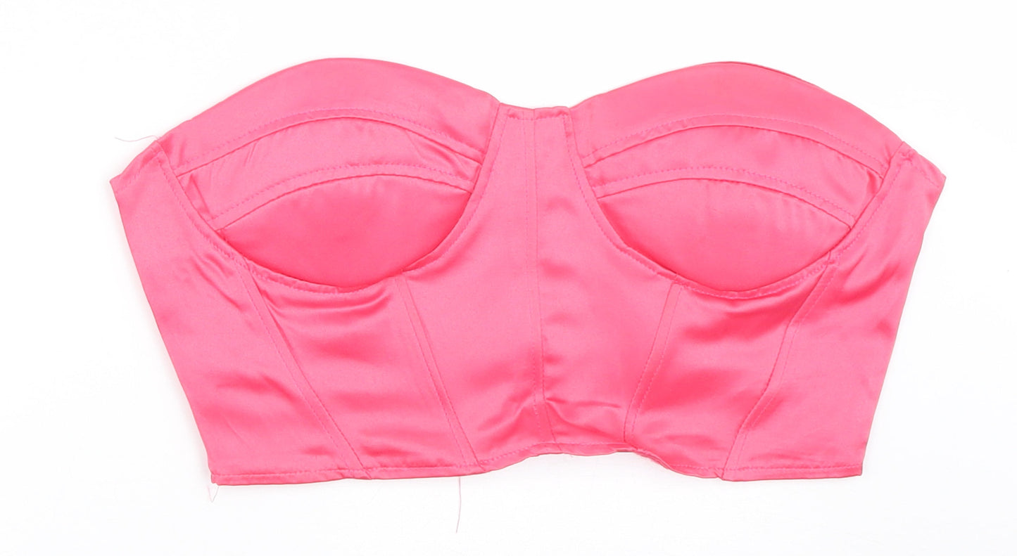 PRETTYLITTLETHING Womens Pink  Polyester Cropped Blouse Size 8 Sweetheart
