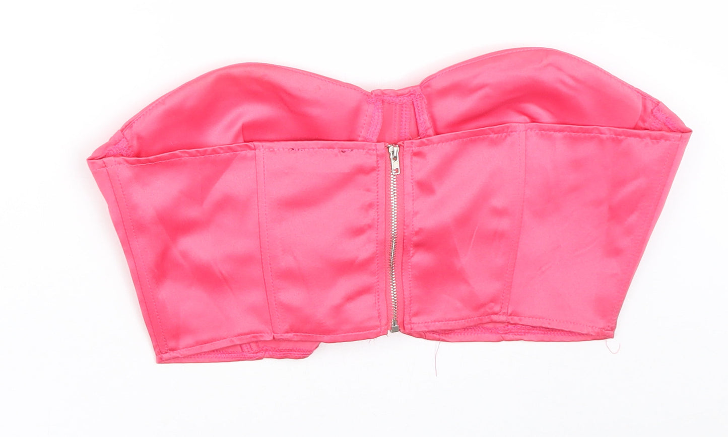 PRETTYLITTLETHING Womens Pink  Polyester Cropped Blouse Size 8 Sweetheart