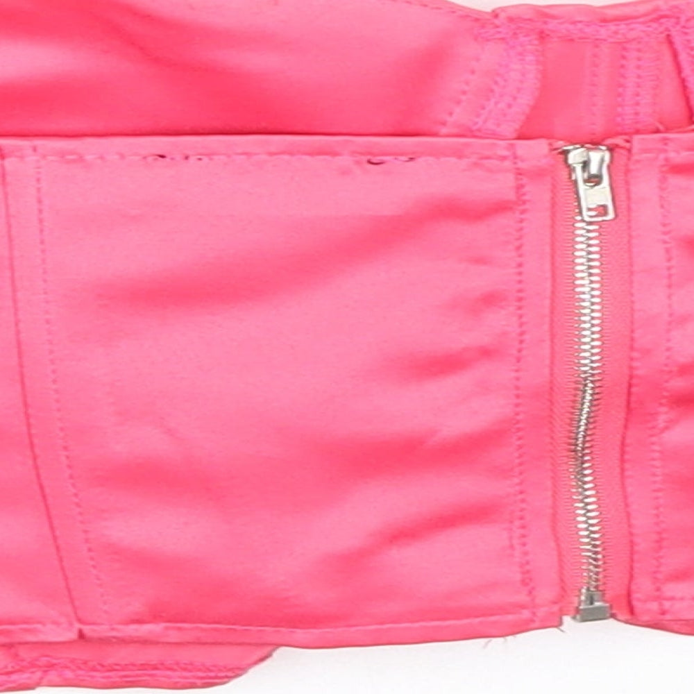 PRETTYLITTLETHING Womens Pink  Polyester Cropped Blouse Size 8 Sweetheart