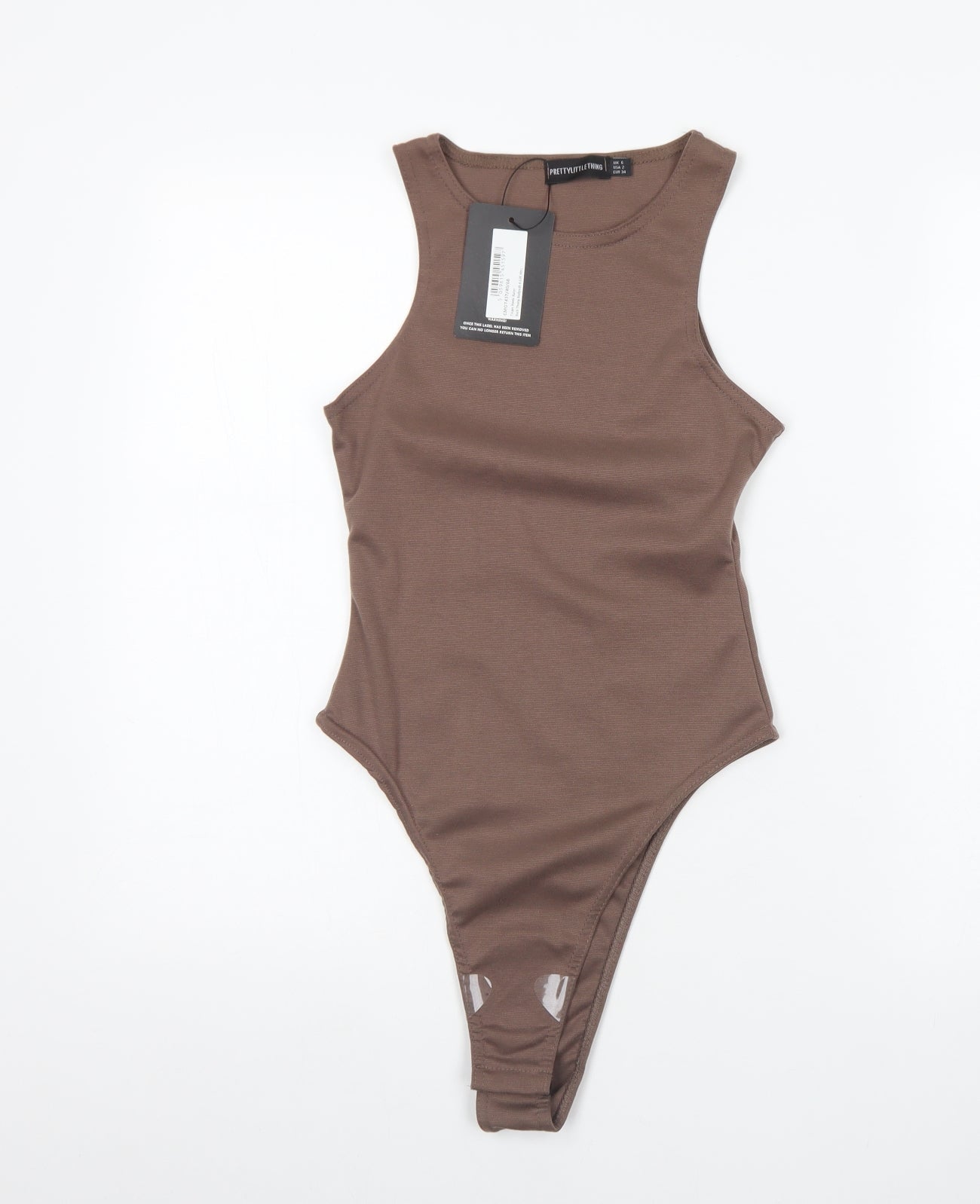 PRETTYLITTLETHING Womens Brown  Polyester Bodysuit One-Piece Size 6  Button