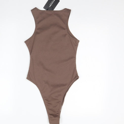 PRETTYLITTLETHING Womens Brown  Polyester Bodysuit One-Piece Size 6  Button