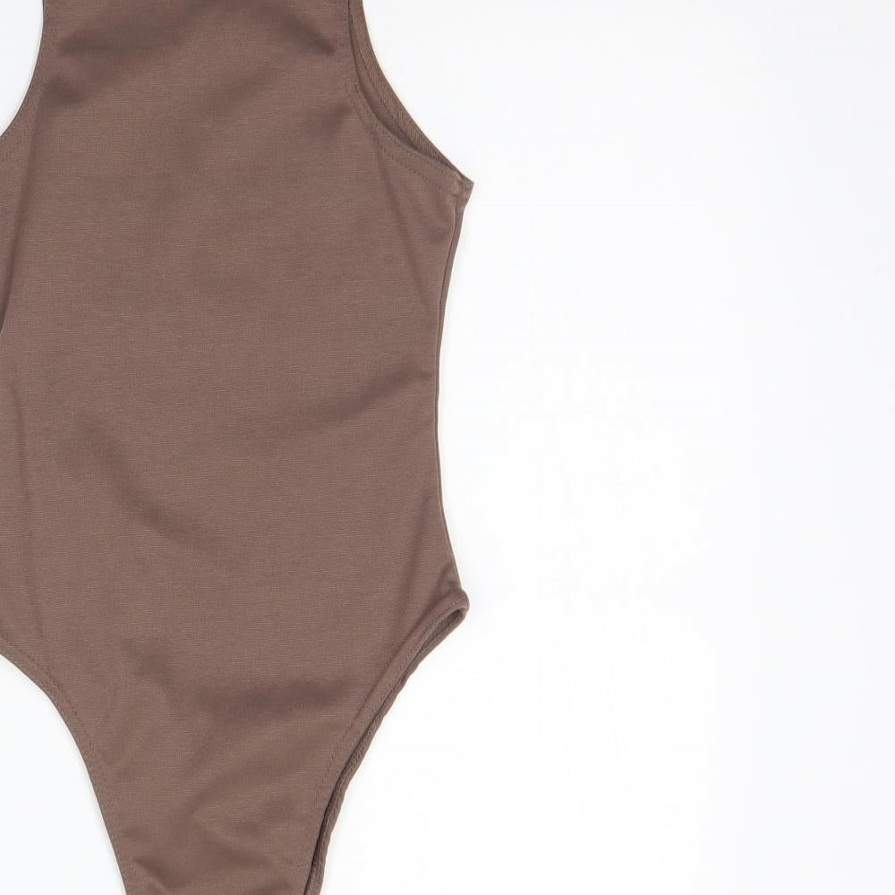 PRETTYLITTLETHING Womens Brown  Polyester Bodysuit One-Piece Size 6  Button