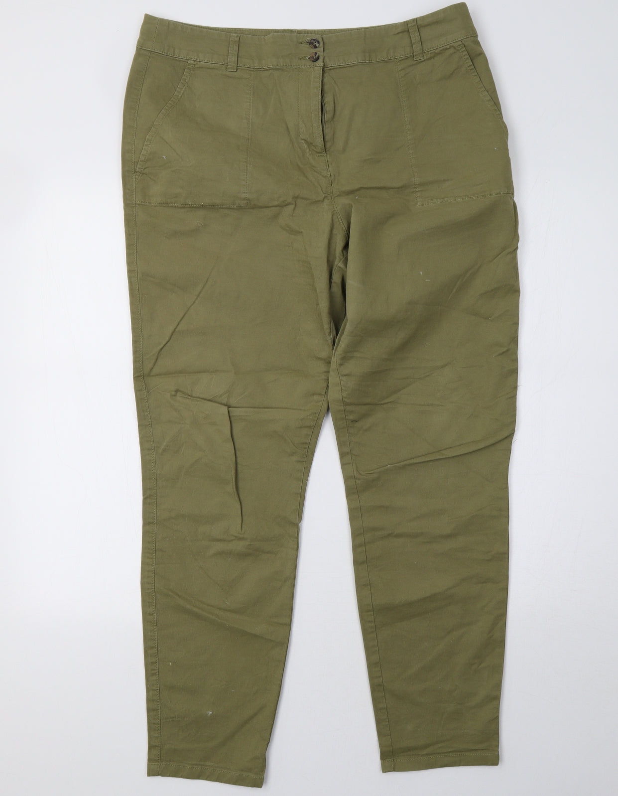 Sainsburys Womens Green  Cotton Trousers  Size 14 L32 in  Button