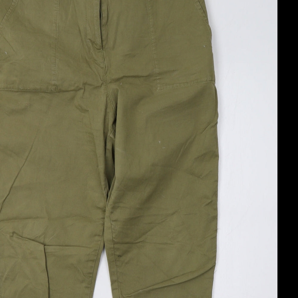 Sainsburys Womens Green  Cotton Trousers  Size 14 L32 in  Button