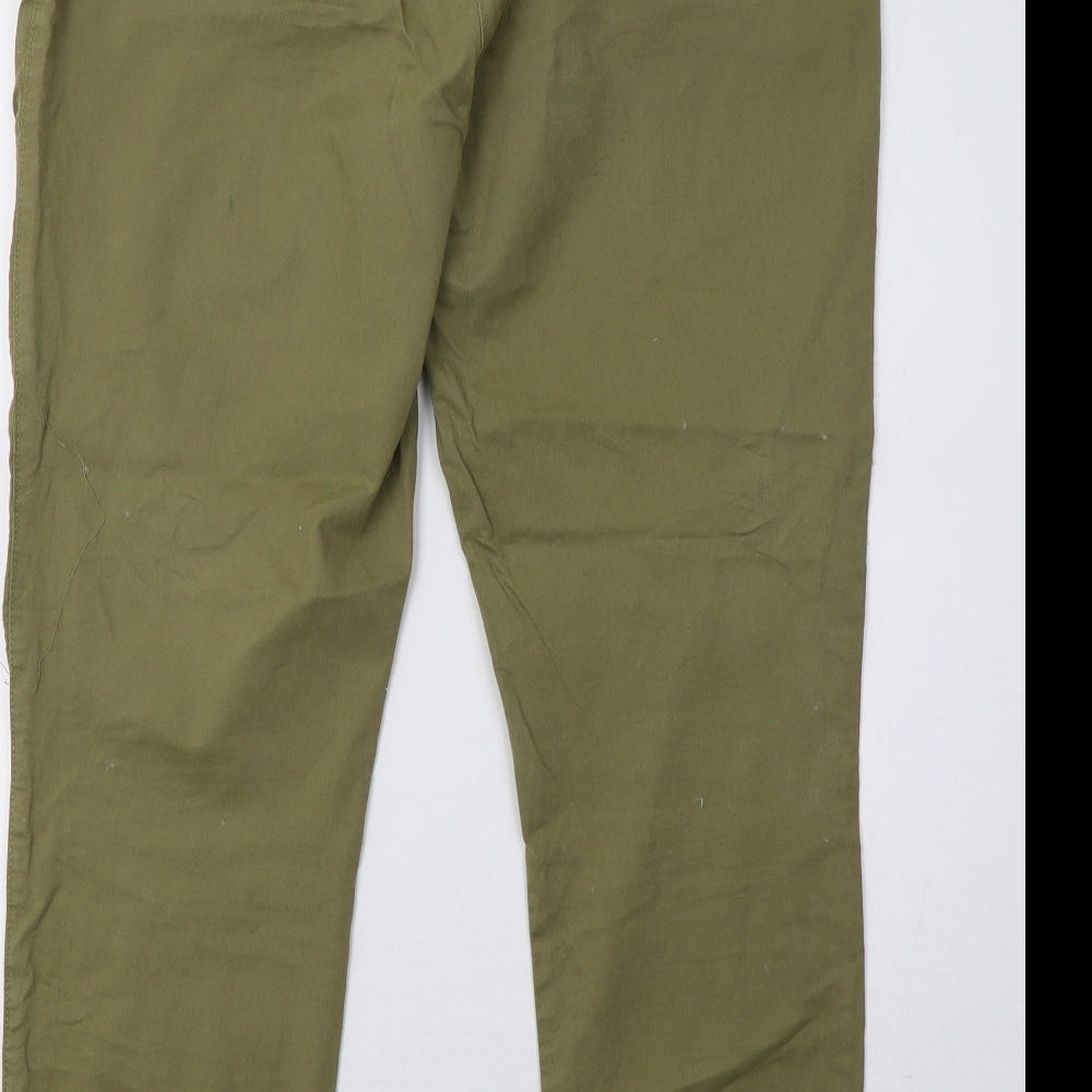 Sainsburys Womens Green  Cotton Trousers  Size 14 L32 in  Button
