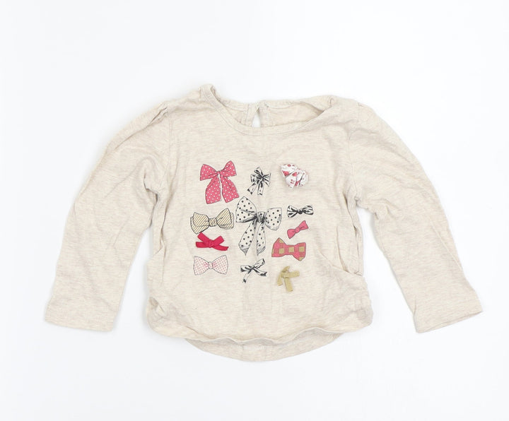 Matalan Girls Beige  Cotton Basic T-Shirt Size 12-18 Months Round Neck