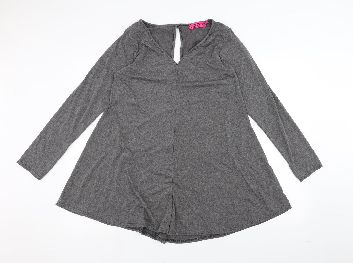 Boohoo Womens Grey  Cotton Basic T-Shirt Size 16 Round Neck